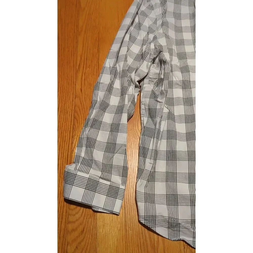 Express Slim Fit Long Sleeve Button Down Shirt SZ XL White Black‎ Plaid NEW - Picture 4 of 8